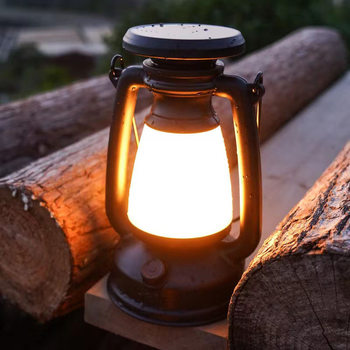 Multifunctional camping lamp solar USB rechargeable LED tent outdoor lantern portable retro camping lamp
