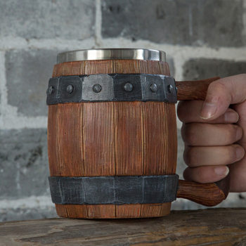 Cross-border Personalized Wooden Barrel Cup Beer Cup Double-layer Big Belly Cup Simulation Solid Wood Leather Mug One Piece Animation Cup