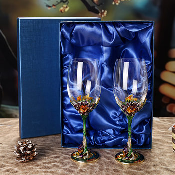 High-end creative Iris enamel carved red wine glass business goblet home gift suit wine glass