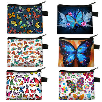New Butterfly Print Children's Coin Purse Student Portable Card Holder Coin Key Storage Bag Polyester Clutch Bag
