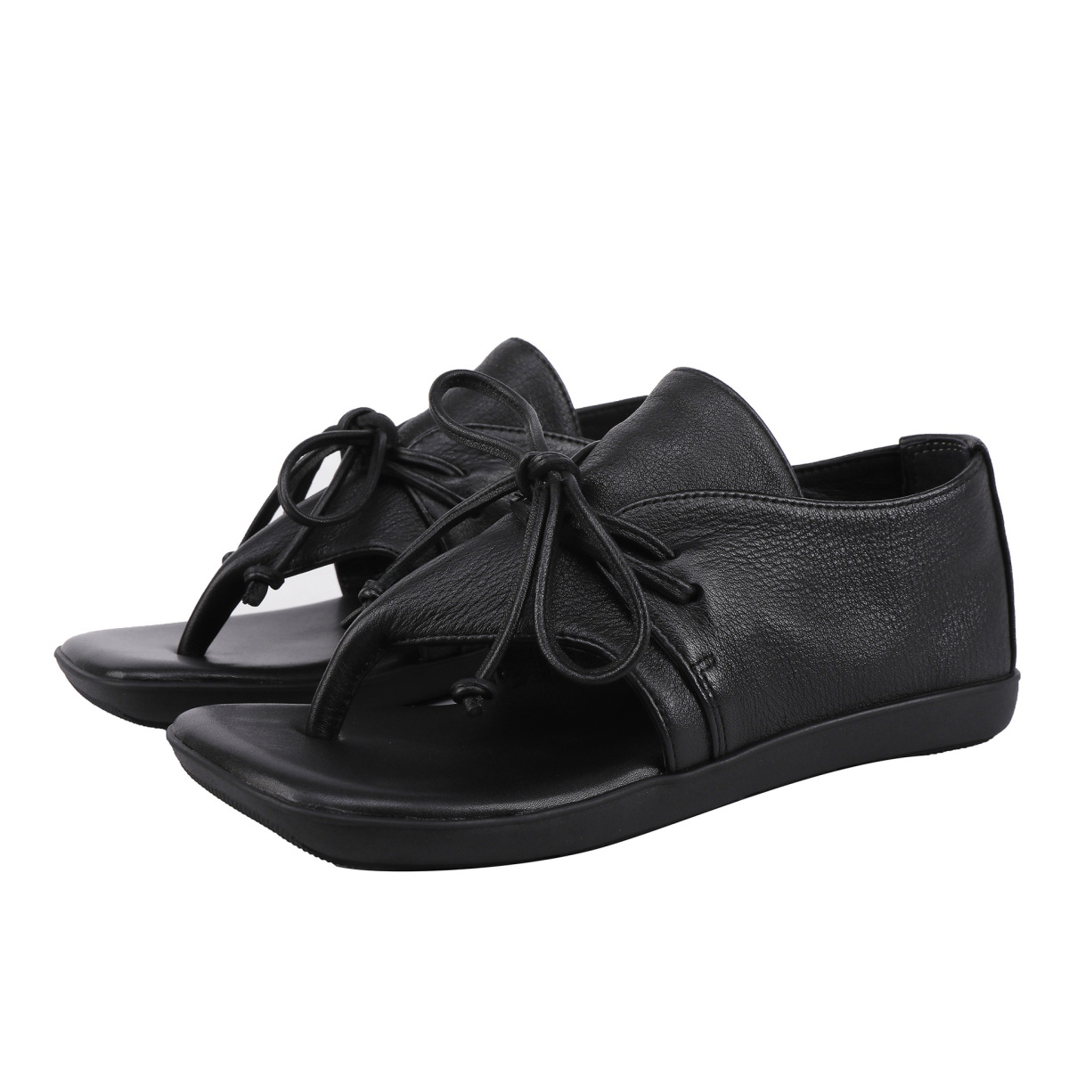 Sandal nữ quai ngang kẹp ngón bít gót đế bằng da bò — màu đen, Màu nâu