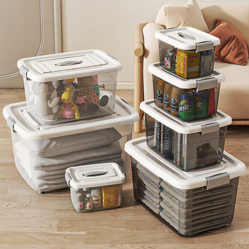 Transparent Storage Box Finishing Box Plastic Box Lid Portable Car Storage Box Large and Small Clothes Storage Box