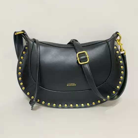 French Retro Cross-Border Popular Is Rivet Classic Half-Moon Bag Leather Shoulder Crossbody Bag Personalized Fashion Handbag
