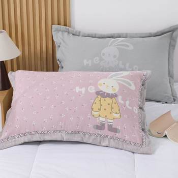 Cartoon Gauze Hidden Button Adult Washable Pillowcase Cartoon Pure Cotton Thickened Light Luxury Simple All-Cotton High-End Home Use Soft