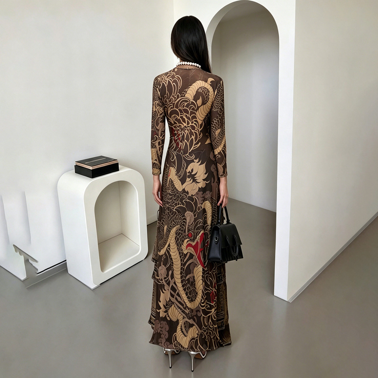 Womens Long Sleeve High Neck Top Fashionable Snake Print High Slit Design Spring Collection Wholesale Available