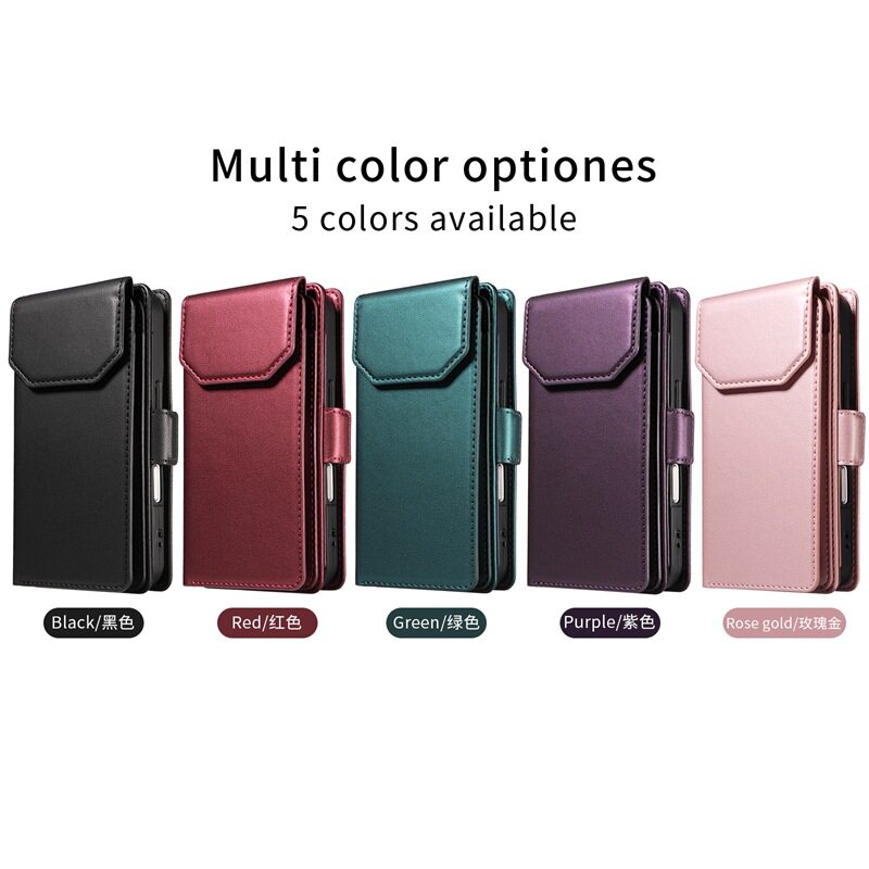 Suitable for Iphone17 Multi-Card Wallet Mobile Phone Leather Case Apple 15 Pure Color Card S25 Google 9A Protective Case