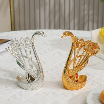 Metal Little Swan Spoon suit European Style Light Luxury Fruit Dessert Spoon Vintage Cygnus Home Coffee Spoon Combination
