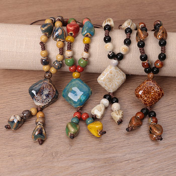 All-match vintage ceramic necklace female Bohemian long geometric sweater chain simple temperament accessories wholesale