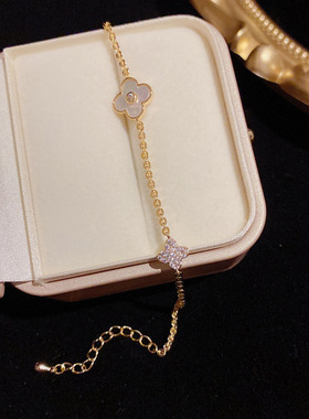 2025夏季新款气质时尚百搭镶钻贝壳叶子花手链女精致甜美配饰品