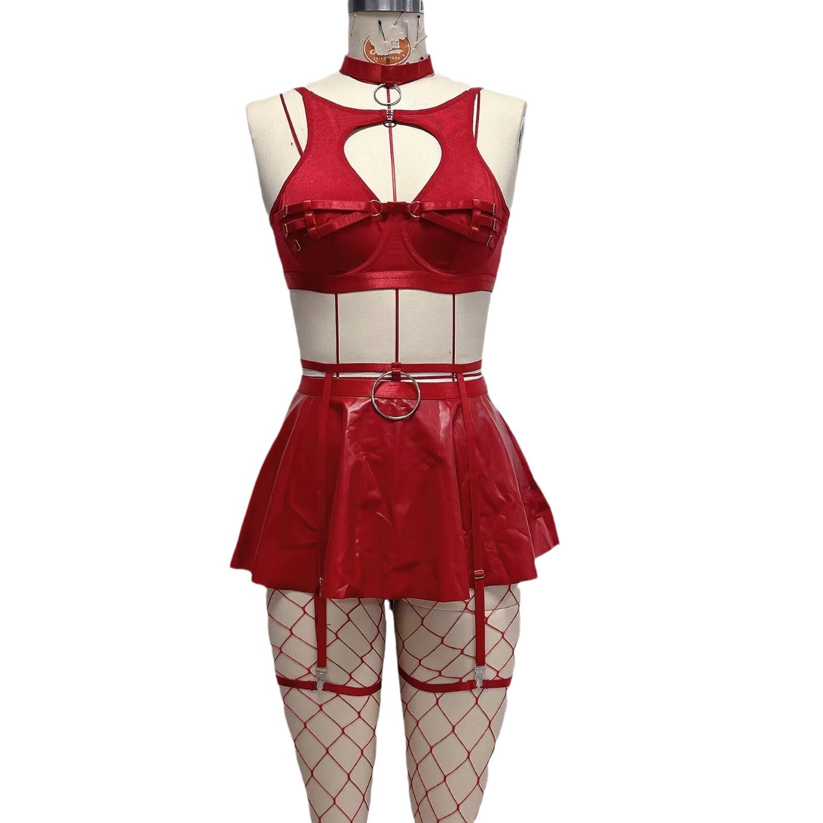 2023 New Foreign Trade Hot Lace Sexy Lingerie Suit Sexy Bra Suit Solid Color Leather