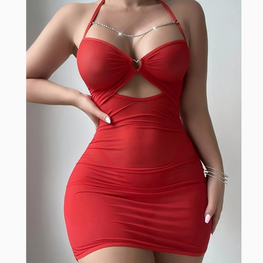 新款跨境外贸亚马逊透视情趣性感网纱内衣链子睡裙丁字裤激情套装