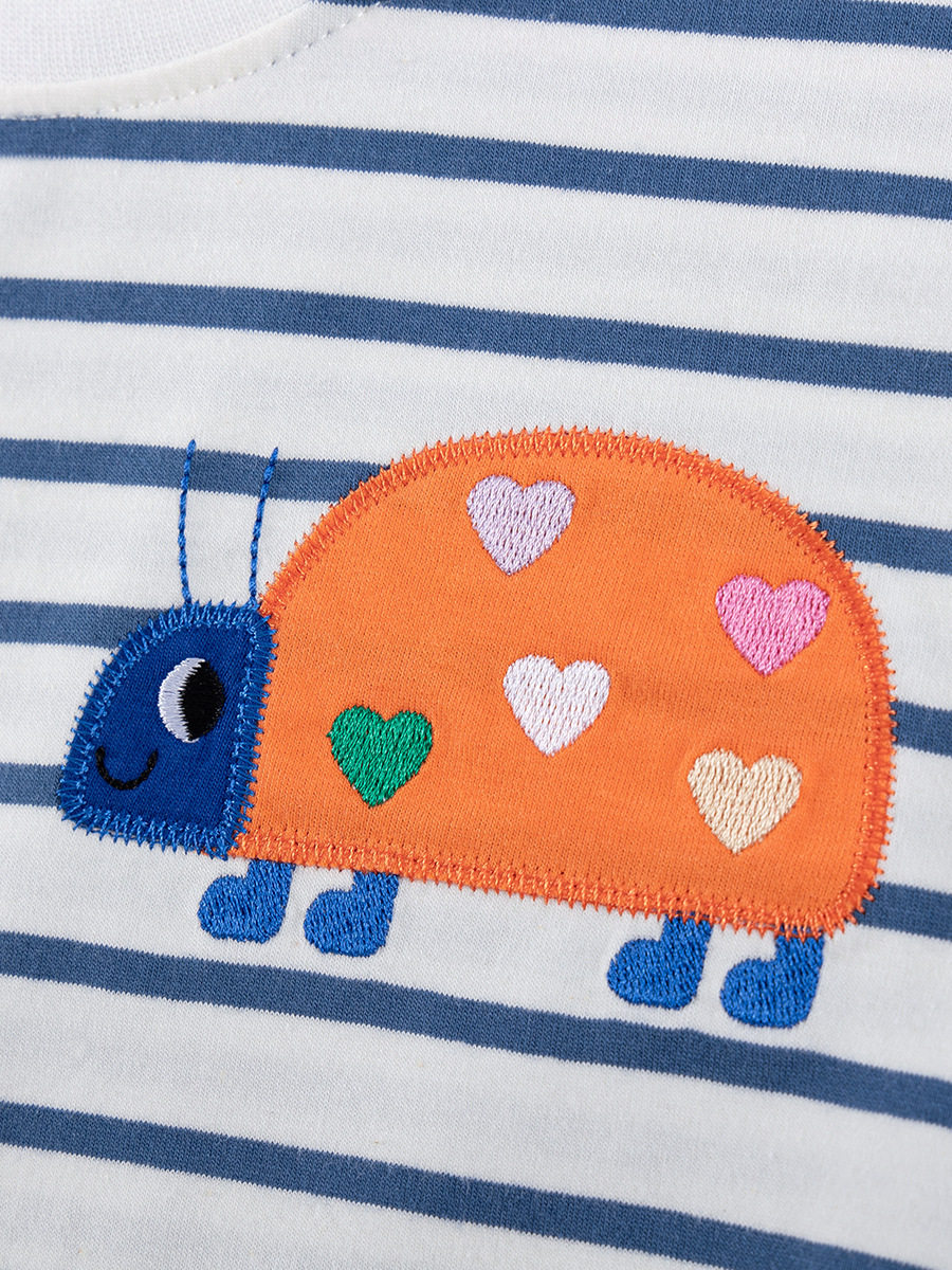 Girls' Summer Striped Short-Sleeve Cartoon Set, Kids' Outfit