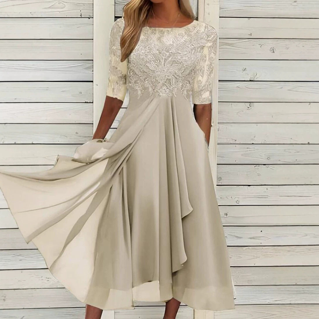 Chiffon Lace Hollow Long Dress Elegant Design Perfect for Bridesmaids Evening Gown Wholesale Available