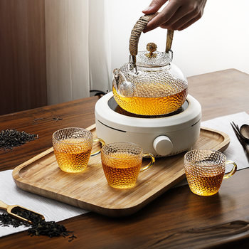 Teapot Glass High-End Lifting Beam Kettle Hammer Pattern Teapot Electric Heating Tea Making All-In-One High Temperature Resistant Filterable Teapot