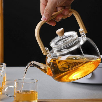 Household Office electric ceramic stove heating tea cooker wooden handle borosilicate glass cooking double liner teapot beam pot
