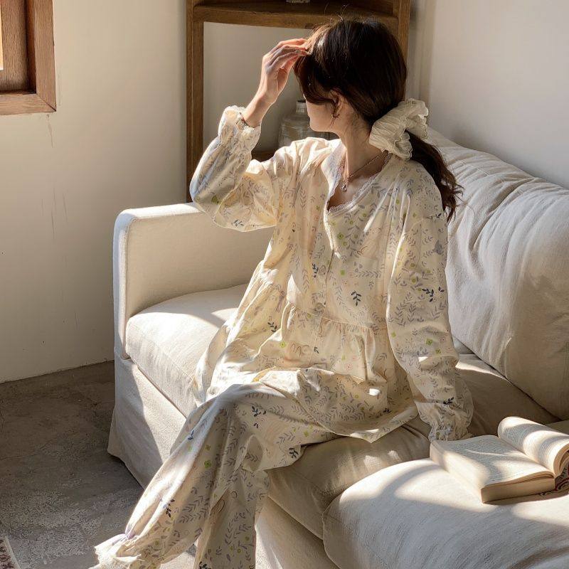 Pure cotton pull-up monthly clothing class a 2025 spring postpartum lactation pajamas maternal nursing home clothing suit