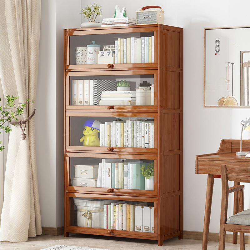 落地书架置物架客厅简易柜子储物柜多层家用美式轻奢带门防尘书柜