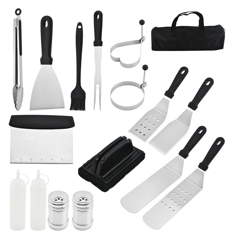 Amazon hot sale outdoor barbecue tools suit 17-piece stainless steel BBQ grill suit cooking shovel frying shovel