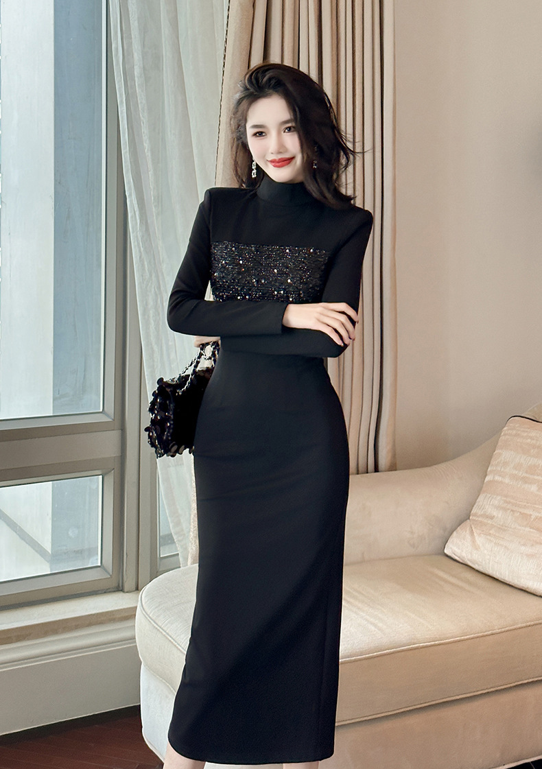 Đầm đen dài thanh lịch phong cách Hepburn tôn dáng nữ — Màu đen