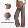European and American Maternity Pants for Autumn and Winter, Outerwear Long Pants, Belly Support, Non-Tightening, Wide-Leg, High-Waisted, High-Elastic, Breathable Maternity Straight-Leg Pants
