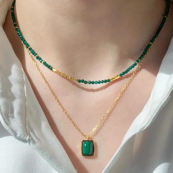 Emerald Natural Stone Small Rice Bead Necklace Women's All-Match High-Level Niche Beaded Collarbone Necklace New Chinese Style Jewelry