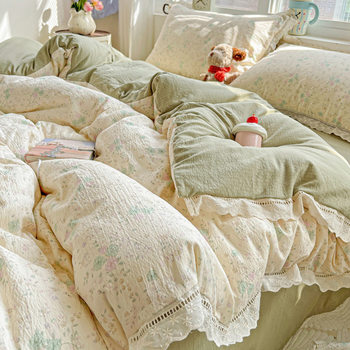 Category a Maternal and Infant Grade Bed Bed Sheetss Four-Piece Set Pure Cotton 2025 New Bed Double-Layer Gauze Quilt Cover Dormitory Three-Piece Set