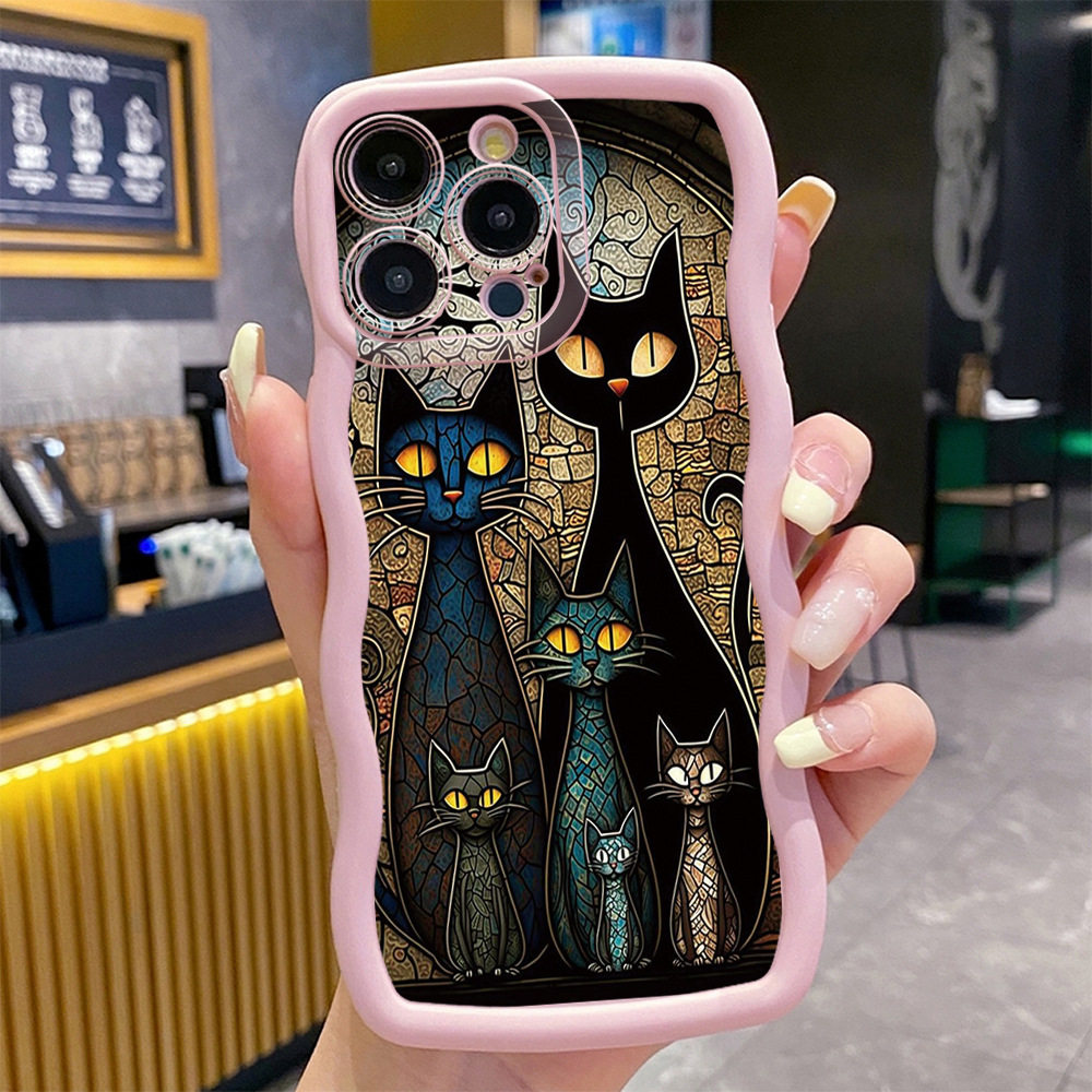 Suitable for Apple iPhone 16Promax Protective Case Black Cat Magic Girl Wavy Edge Anti-Fall Phone Case
