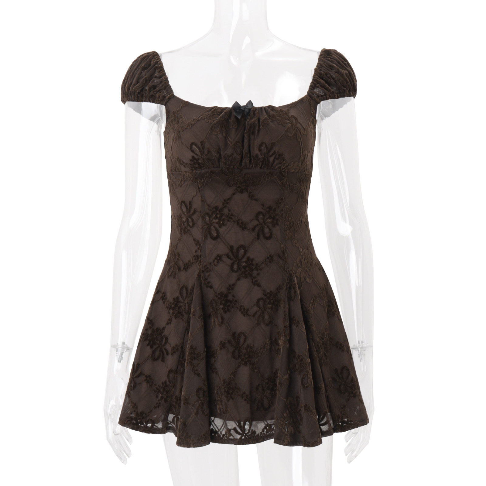 Vintage Elegant Puff Sleeve Dress Sexy Square Neck Waist Defined Summer Style Wholesale Available