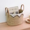 Scandinavian Straw Woven Satchel Storage Basket Home Decoration Storage Basket Cattail Woven Storage Dirty Clothes Storage Basket
