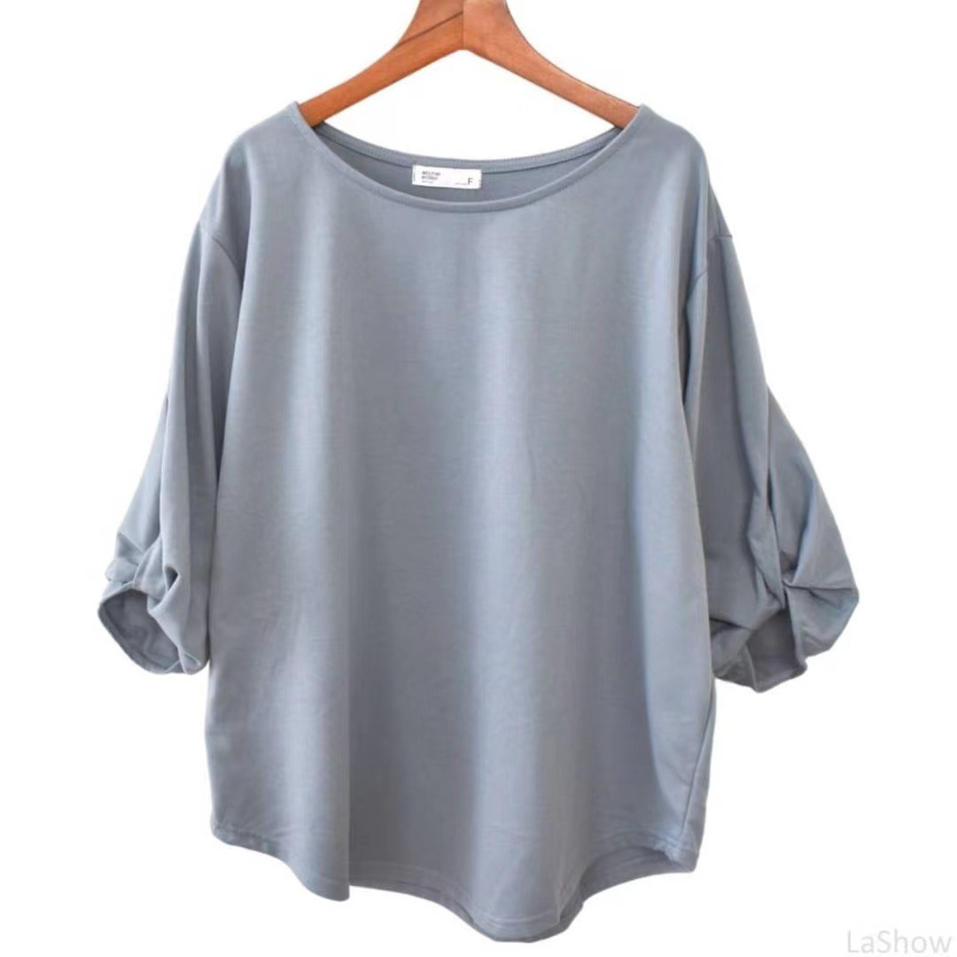 跨境爆款七分袖T恤女年早秋季新款时尚宽松遮肉显瘦半袖上衣ins风