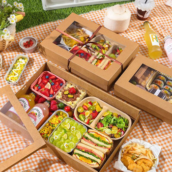 Kraft Paper Picnic Box Disposable Lunch Box Outdoor Fruit Lunch Box Sushi Cyber Celebrity Picnic Lunch Box
