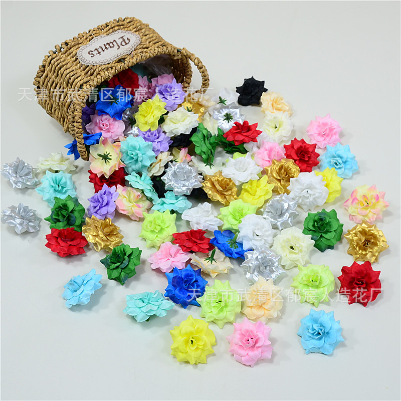 diy仿真绒布玫瑰花朵绢花假花婚庆装饰花金色角玫花头戏曲头花