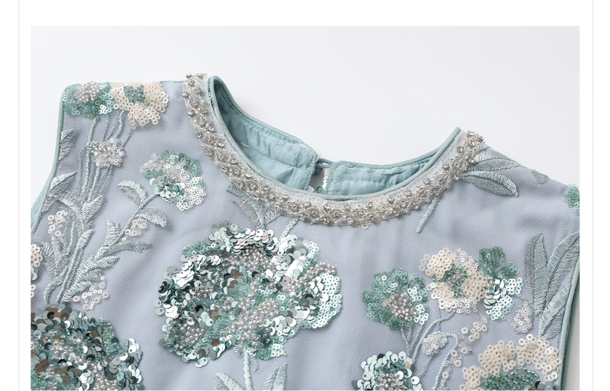 Áo vest nữ thêu cườm đính đá cổ tròn phối hoa văn — Jiyue Blue (giao hàng trong 7 ngày), Jiyue Blue (phát hành cùng ngày)