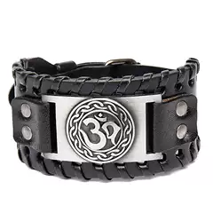 Factory direct retro woven 3D first layer leather bracelet cross-border hot Nordic Viking men's first layer leather bracelet