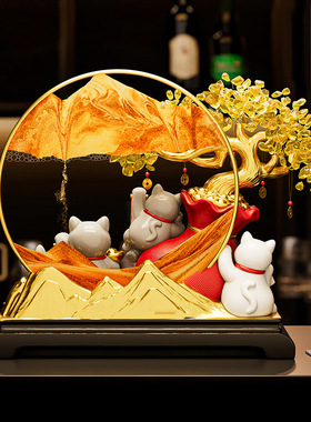 新中式发财树招财猫摆件开业礼物客厅店铺前台装饰品乔迁新居礼品