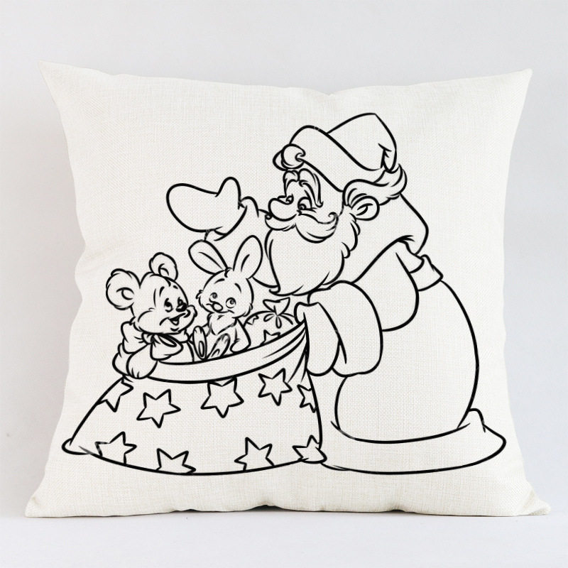 New Christmas Pillow DIY Colorful Pillow Case Santa Claus Hand-painted Graffiti Pillow Cushion Painted Gift