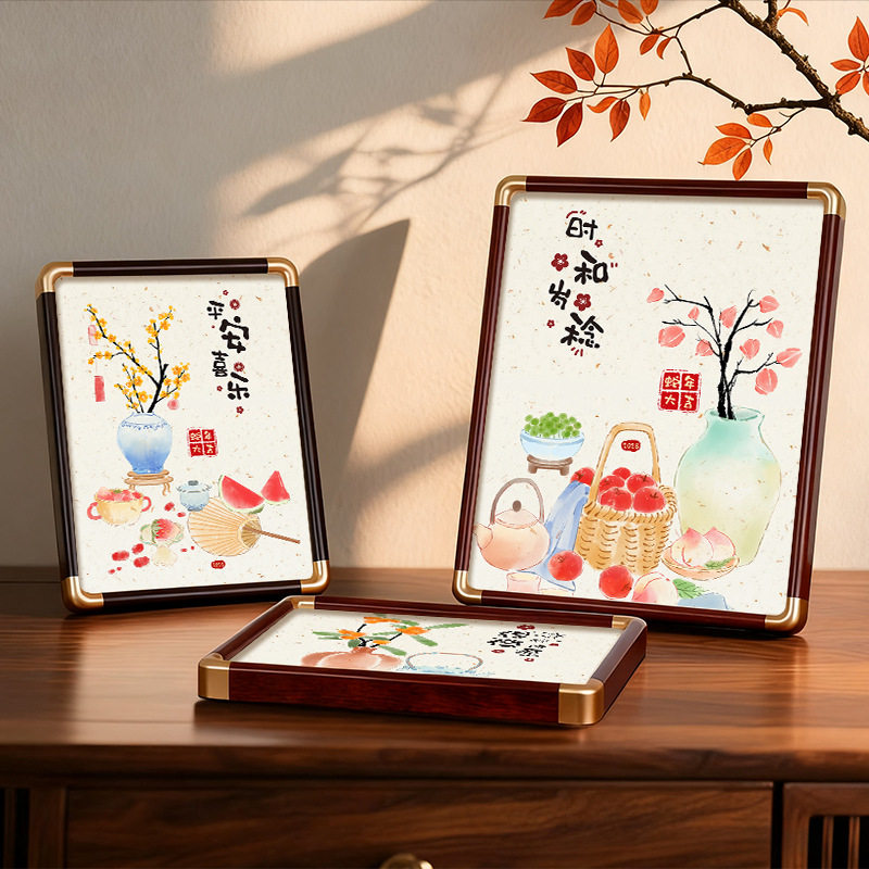 Imitation Copper Corner Photo Frame 6inch A3 Multi-Size Calligraphy and Painting Wall Hanging New Chinese Style Rounded Corner Picture Frame Empty Frame for Mounting with a High-End Feel