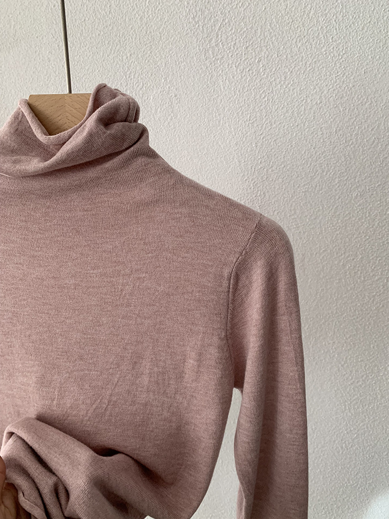 欧玛莱 柔软堆堆领纯色长袖安迪绒修身显瘦针织打底衫上衣女 4793