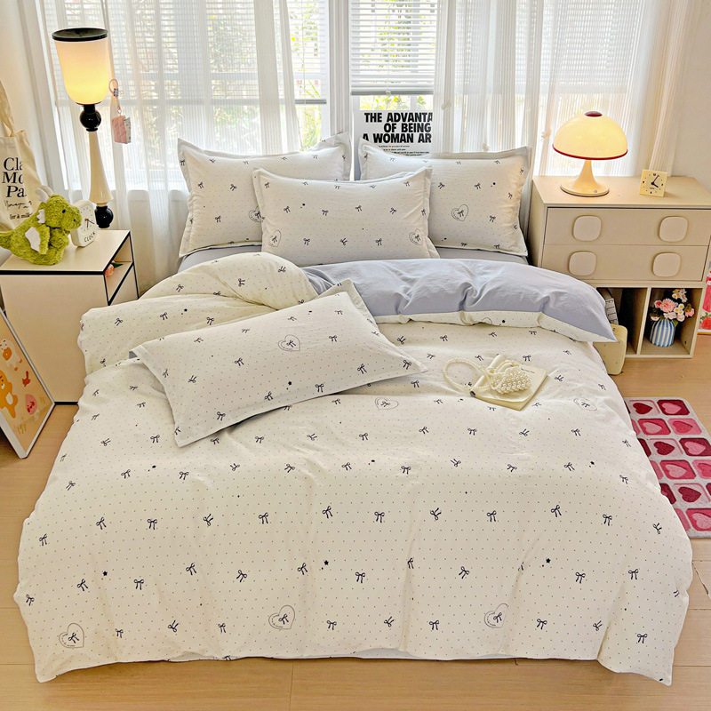 Class a Naked Sleeping Pure Cotton Four-Piece Set for Home Use, All-Cotton Student Dormitory Duvet Cover Bedding, Thickened Three-Piece Set, Ins Style