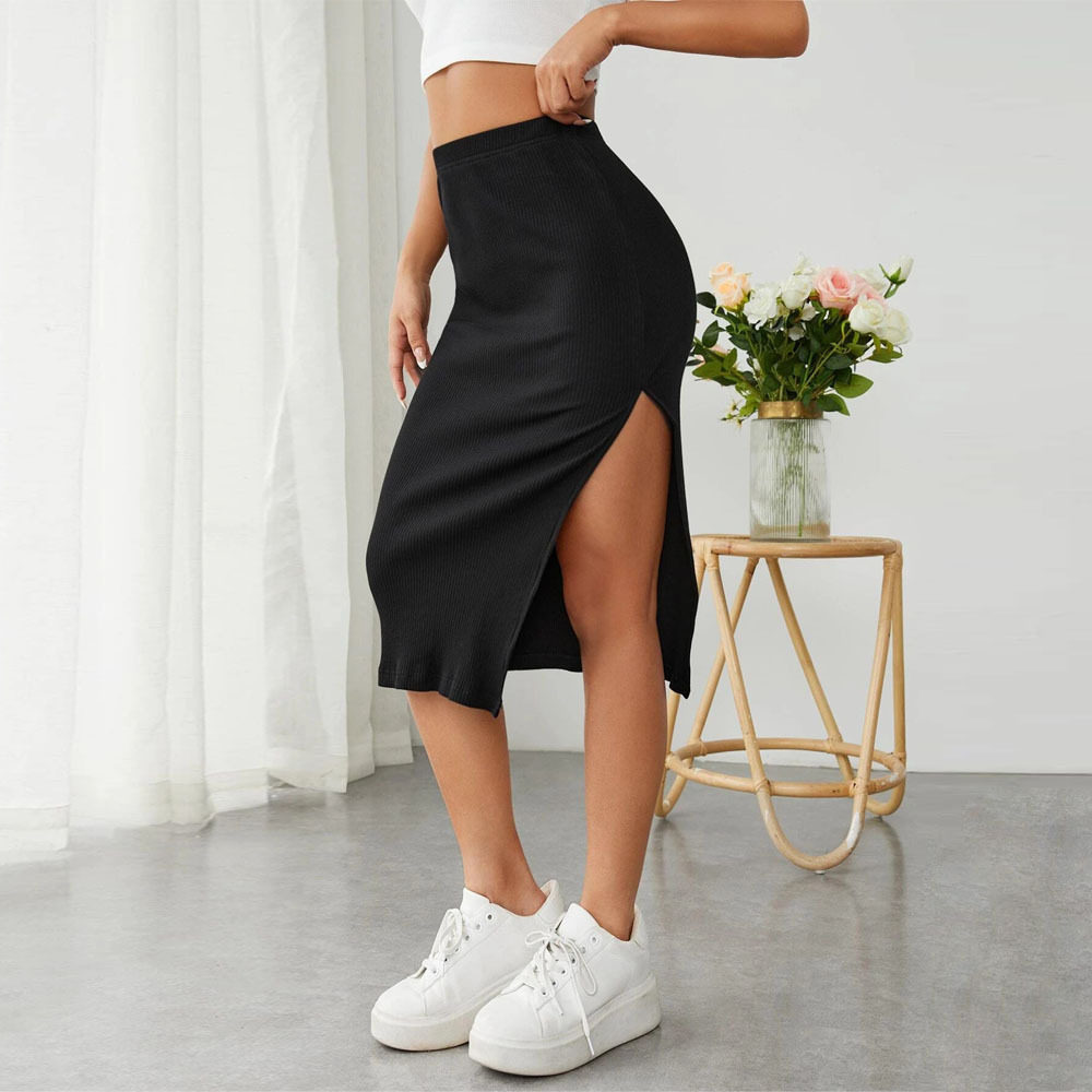 Elastic Waist Pencil Skirt High Split Comfortable Fit Elegant Style Perfect for Office or Casual Wear Wholesale