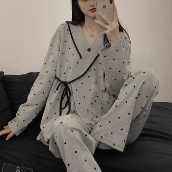 Spring and Autumn Kimono Ice Porcelain Cotton Maternity Prenatal Nursing Postpartum Sleepwear Cardigan Maternity Set for Going Out