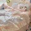 Chanel Style Lace Wash Cotton Korean-style Four-piece Set Ins Girl Princess Lotus Leaf Bed Sheet Quilt Cover Dormitory Three-piece Set
