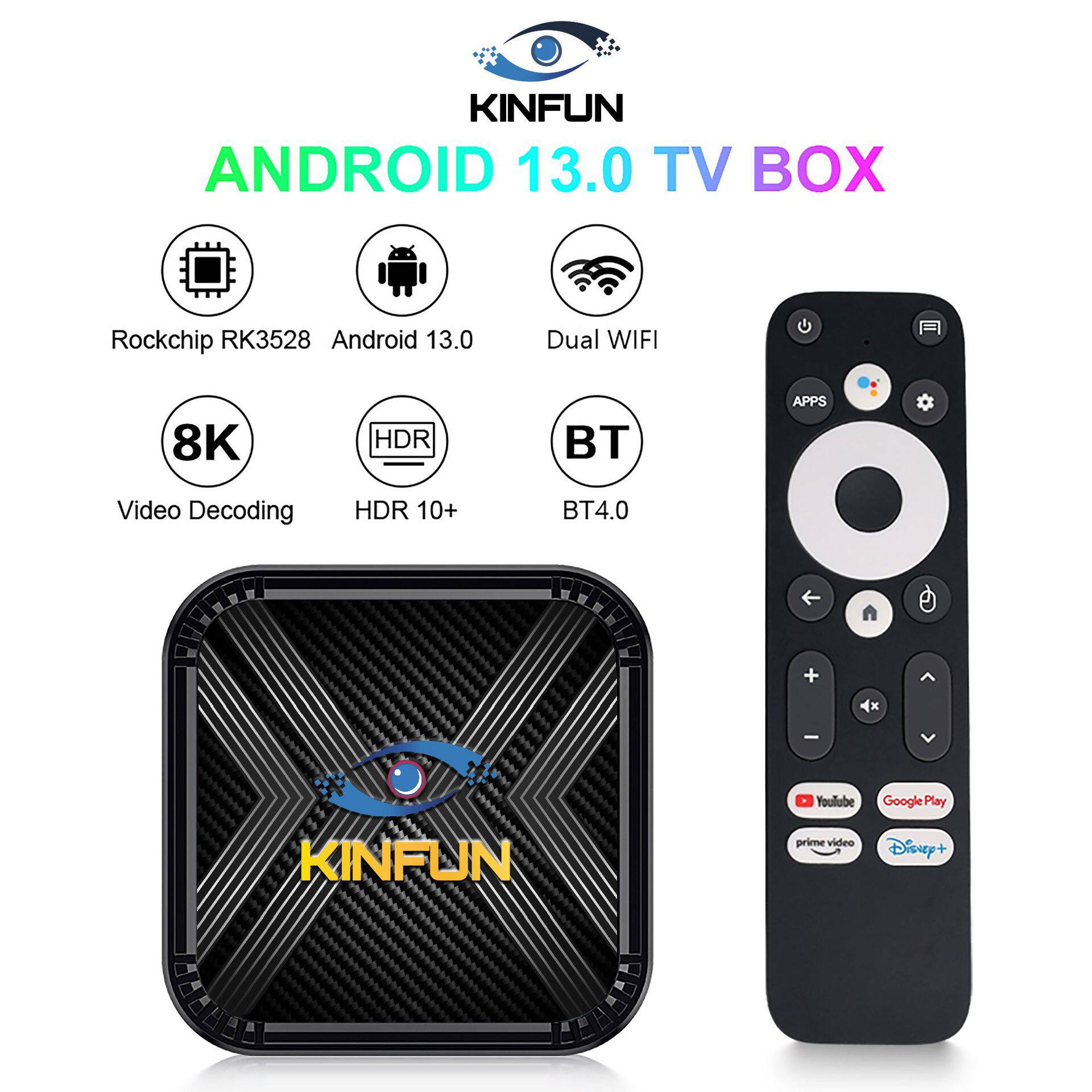 Cross-Border Network High-Definition Player Kinfun K2 Foreign Trade Tv Box 4K Android Set-Top Box Screen Projection