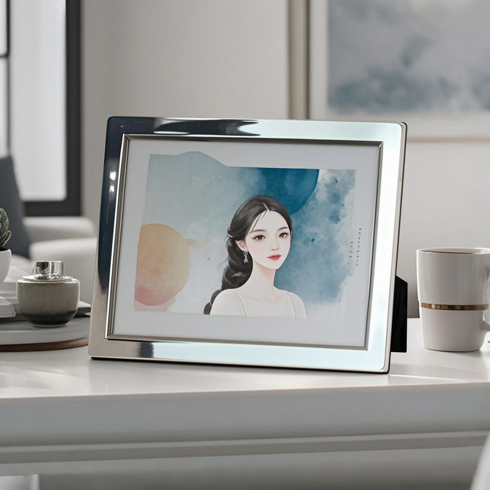 6-Inch 7-Inch 8inch 10inch Ethereal and Cool Silver-Plated Metal Flat-Edge Glossy Photo Frame Desktop Ornament Photo Display