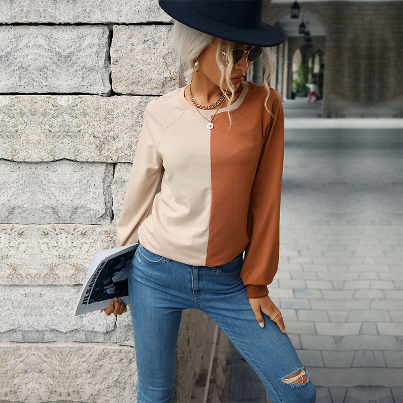 Womens Long Sleeve T Shirt Color Block Design Comfortable Fabric Casual Style Perfect for Autumn Wholesale