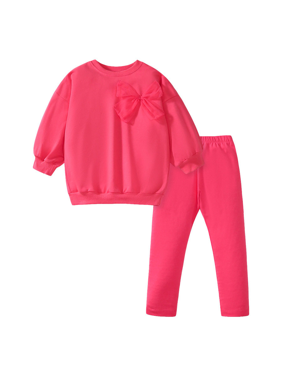 Girls' New Autumn Solid Color Long-Sleeve Casual Sports Set, Kids' Outfit