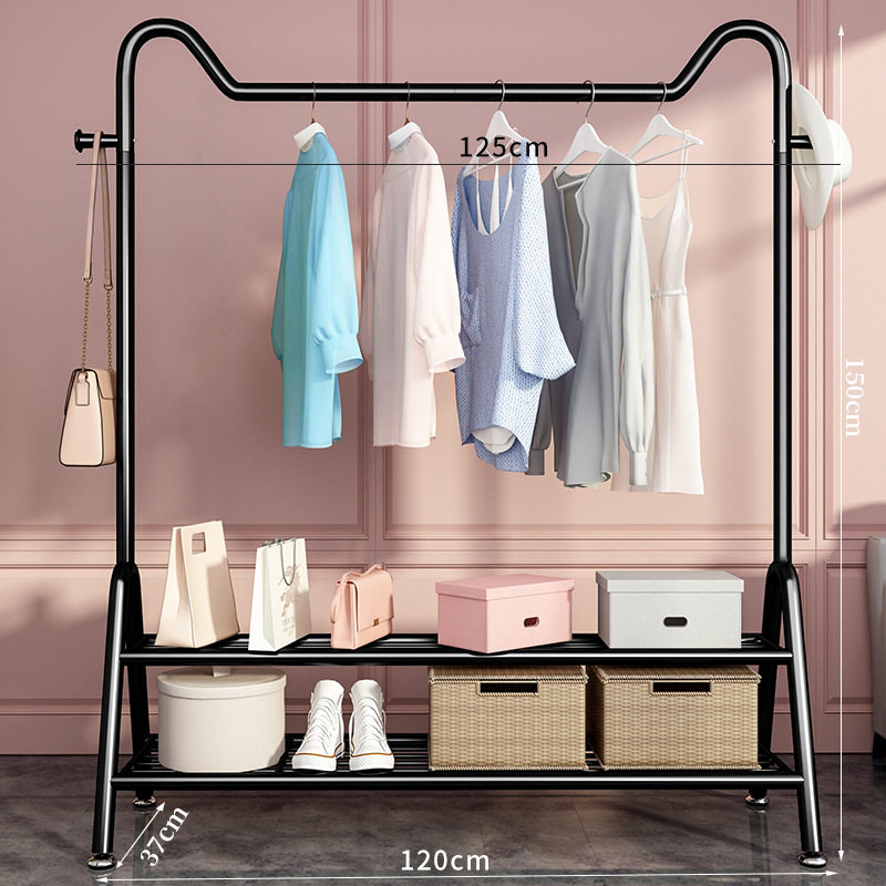 Floor-type Drying Rack Indoor Simple Coat Rack Household Bedroom Hanger Thickened Double-pole Balcony Storage Rack