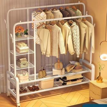 Thickened Clothes Hanger Floor-Standing Vertical Bedroom Clothes Rack Indoor Multi-Layer Coat Rack Clothes Drying Rack Balcony Home