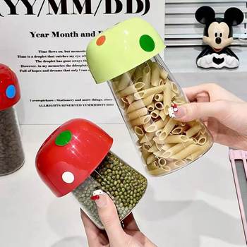 Sealed Jar Candy Jar Grain Storage Jar Kitchen Moisture-Proof Storage Cartoon Mushroom Beans Household Jar