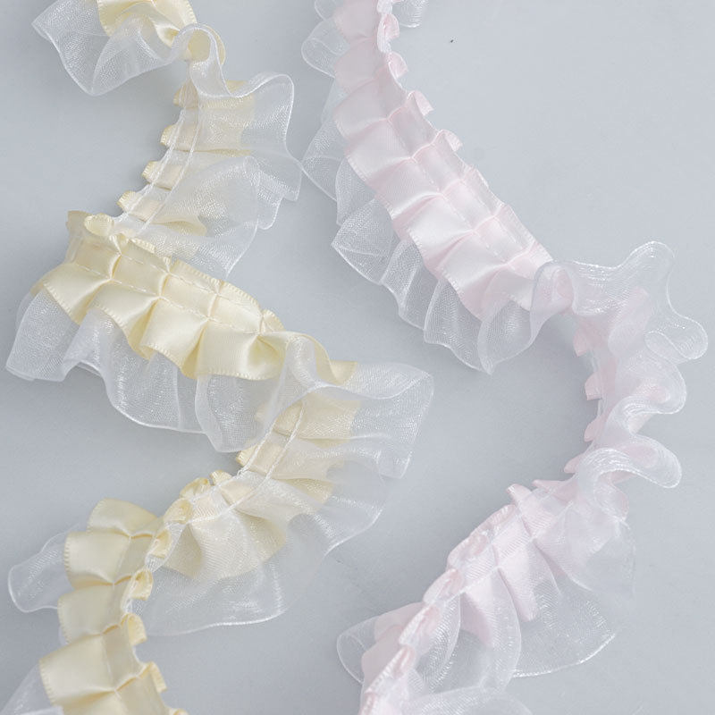 4cm double-layer pleated polyester transparent chiffon edge clothing accessories skirt cuff handmade diy skirt lace